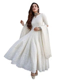 Women's Cotton Chikankari Long Anarkali Kurti With Dupatta (White) Desi Diva