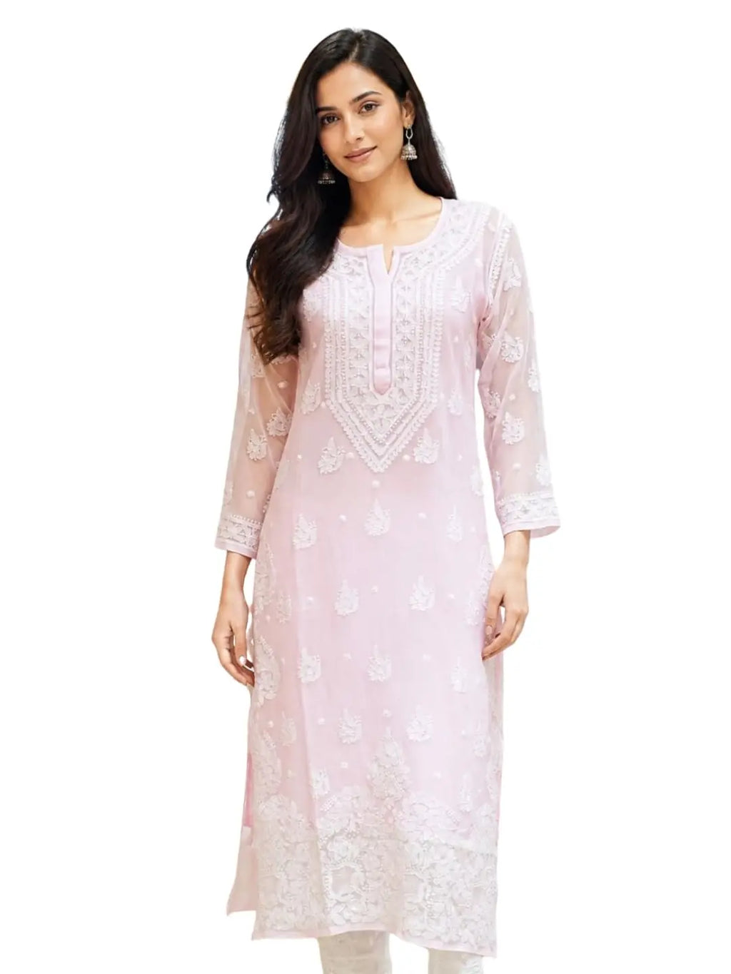 Hand Embroidered Lucknowi Chikankari Georgette Kurta for Women A411831 Desi Diva