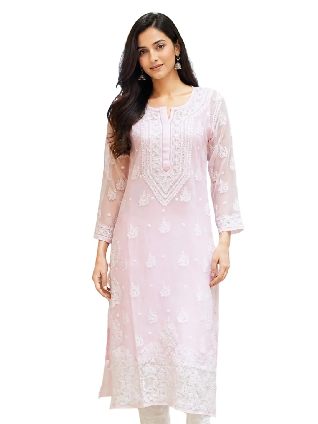 Hand Embroidered Lucknowi Chikankari Georgette Kurta for Women A411831 Desi Diva