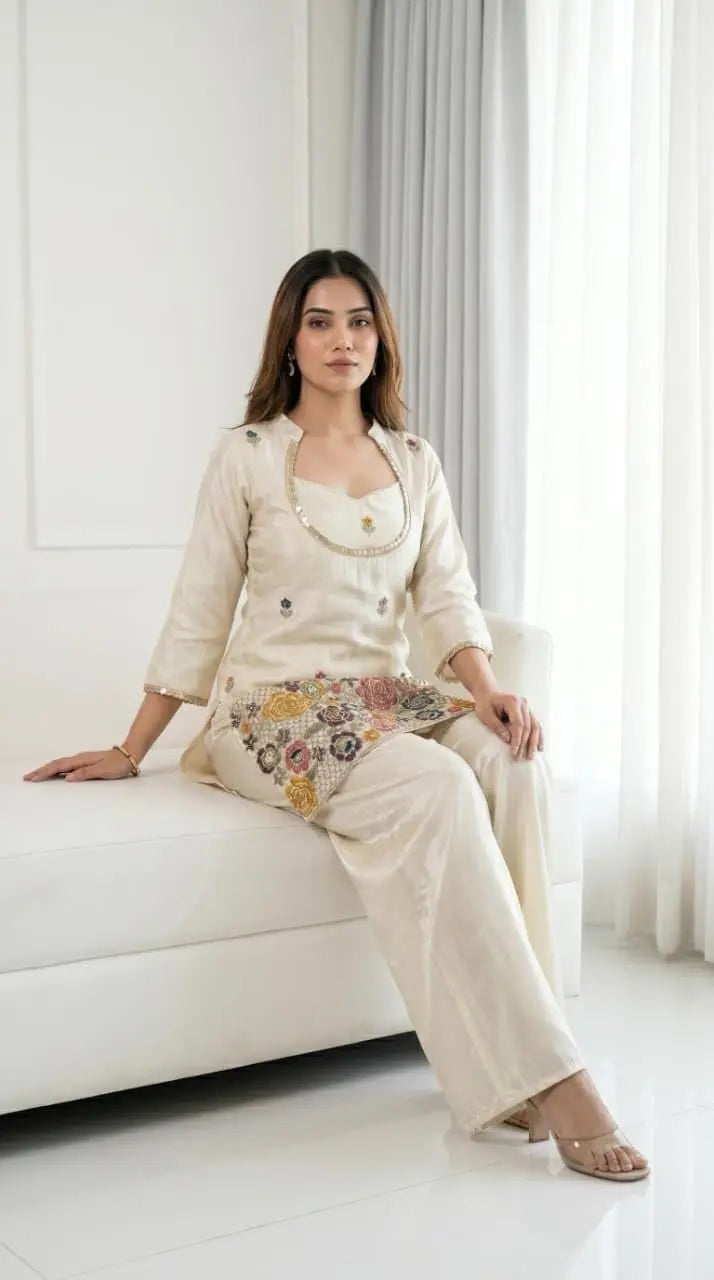 Women’s Embroidered Kurta Palazzo Set | Elegant Ethnic Wear Suit for Women | Straight Kurti with Palazzo Pants | Festive & Casual Wear Outfit Desi Diva