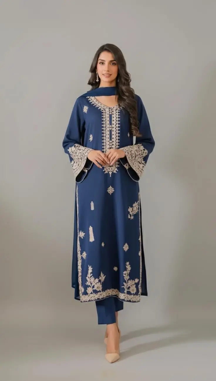 Women Navy Blue Viscose Rayon Printed Kurta Pant Set with Dupatta | Floral Ethnic Suit | Straight Fit | Festive & Office Wear | Sizes up to 6XL Desi Diva