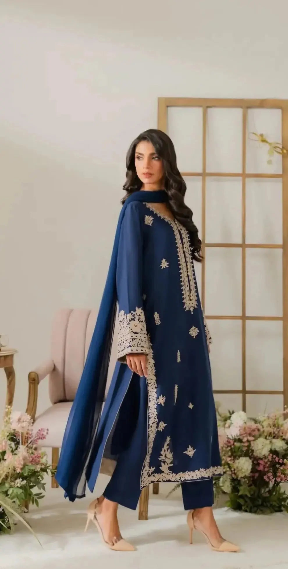 Women Navy Blue Viscose Rayon Printed Kurta Pant Set with Dupatta | Floral Ethnic Suit | Straight Fit | Festive & Office Wear | Sizes up to 6XL Desi Diva