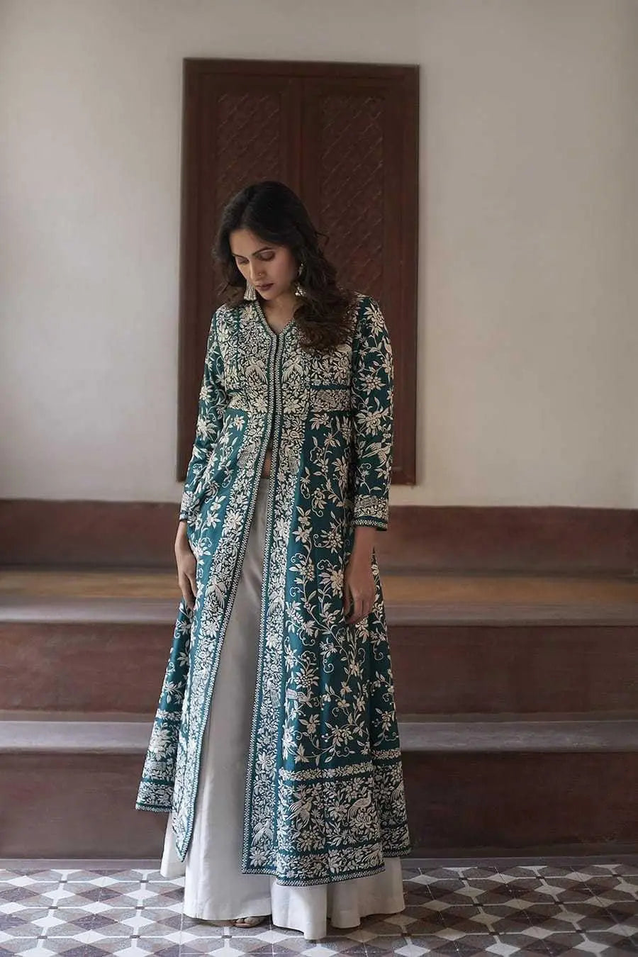 Artifact & MuseWomen's Cotton Embroidery A-line Kurti with Palazzo Set Desi Diva