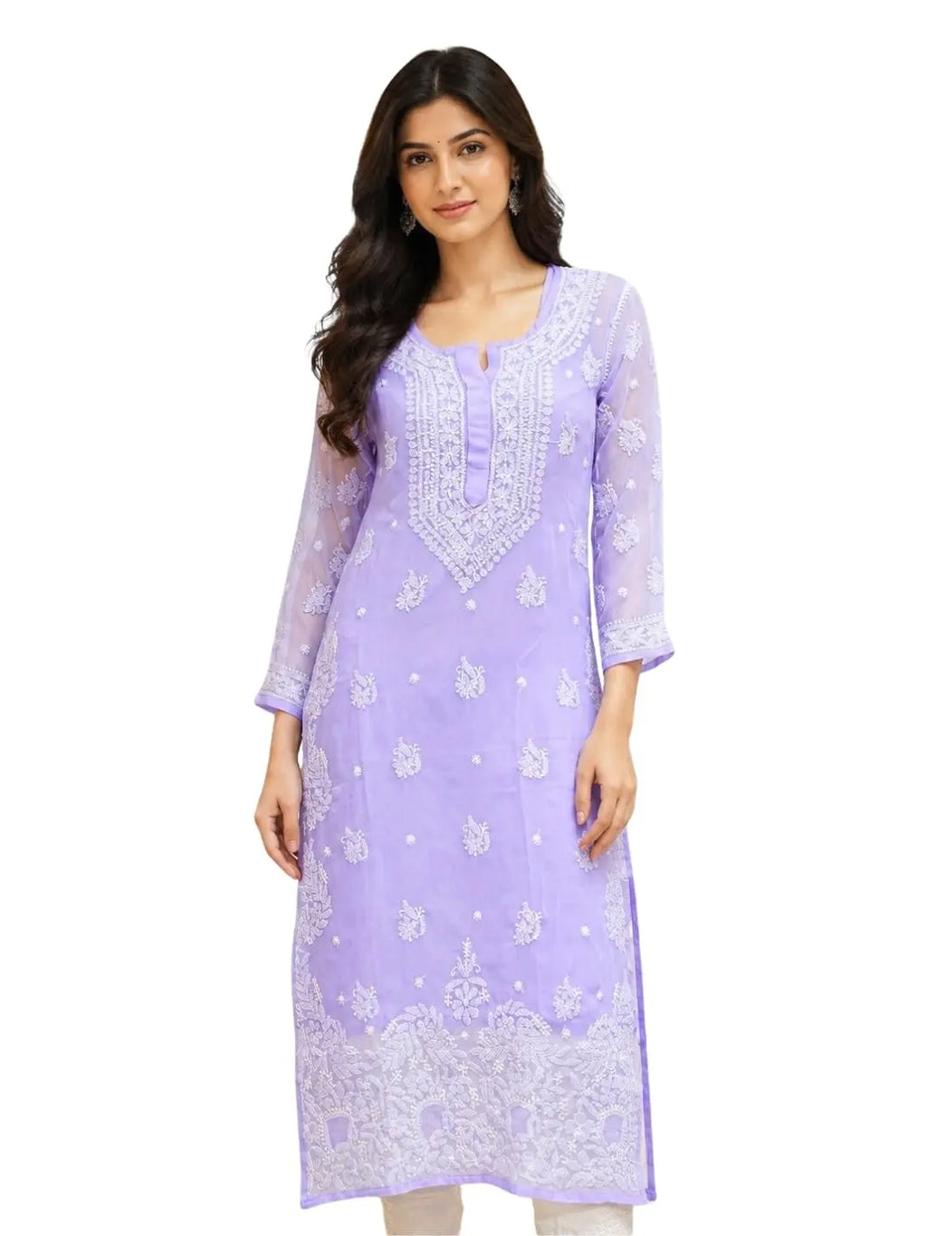 Hand Embroidered Lucknowi Chikankari Georgette Kurta for Women A411831 Desi Diva