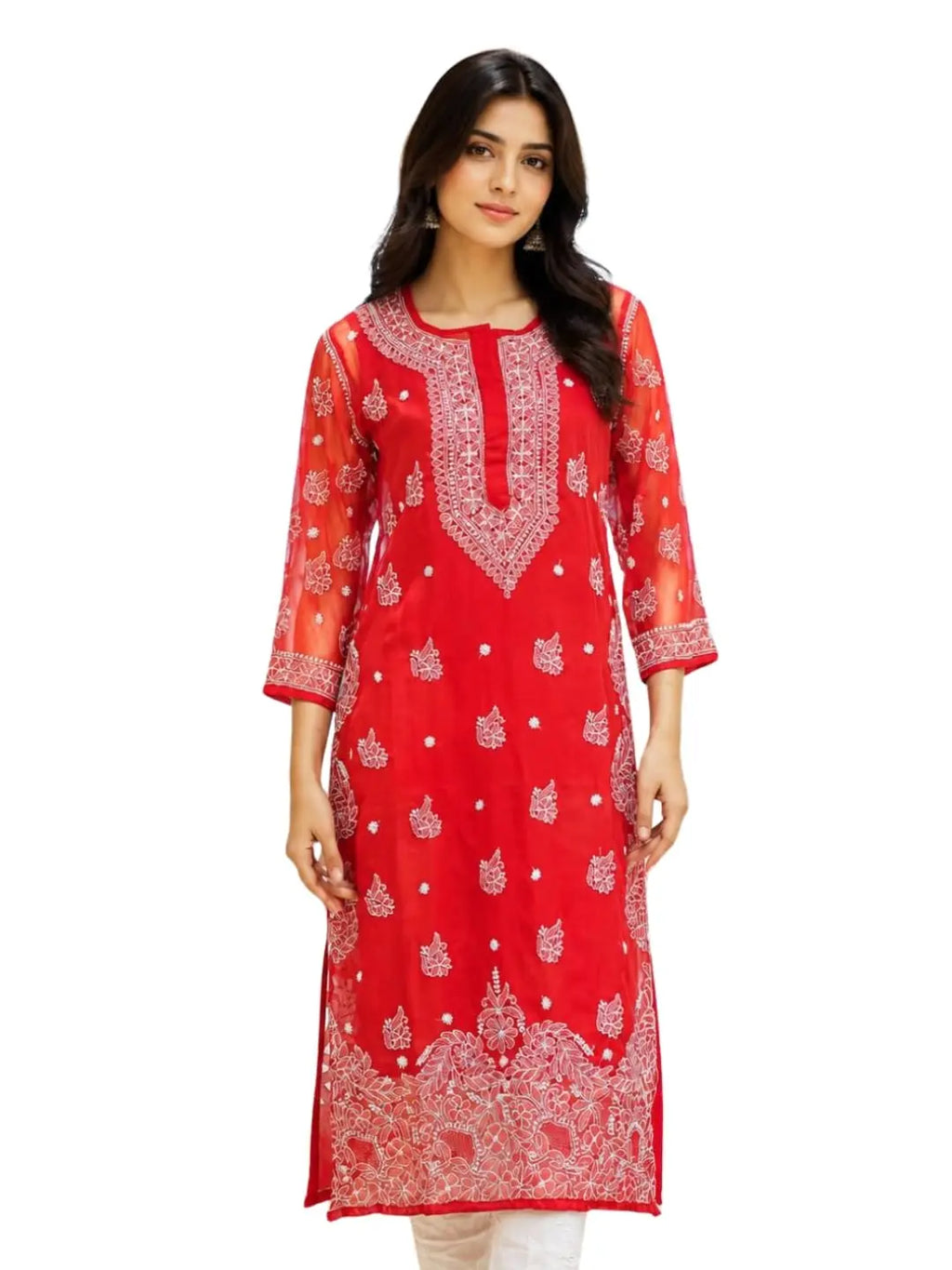 Hand Embroidered Lucknowi Chikankari Georgette Kurta for Women A411831 Desi Diva
