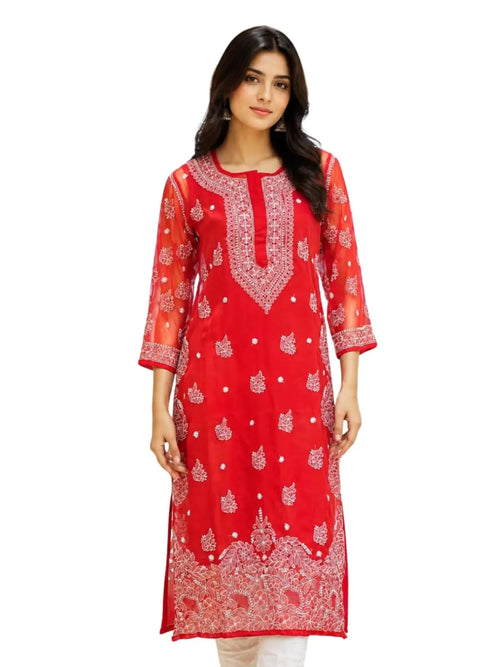 Hand Embroidered Lucknowi Chikankari Georgette Kurta for Women A411831 Desi Diva