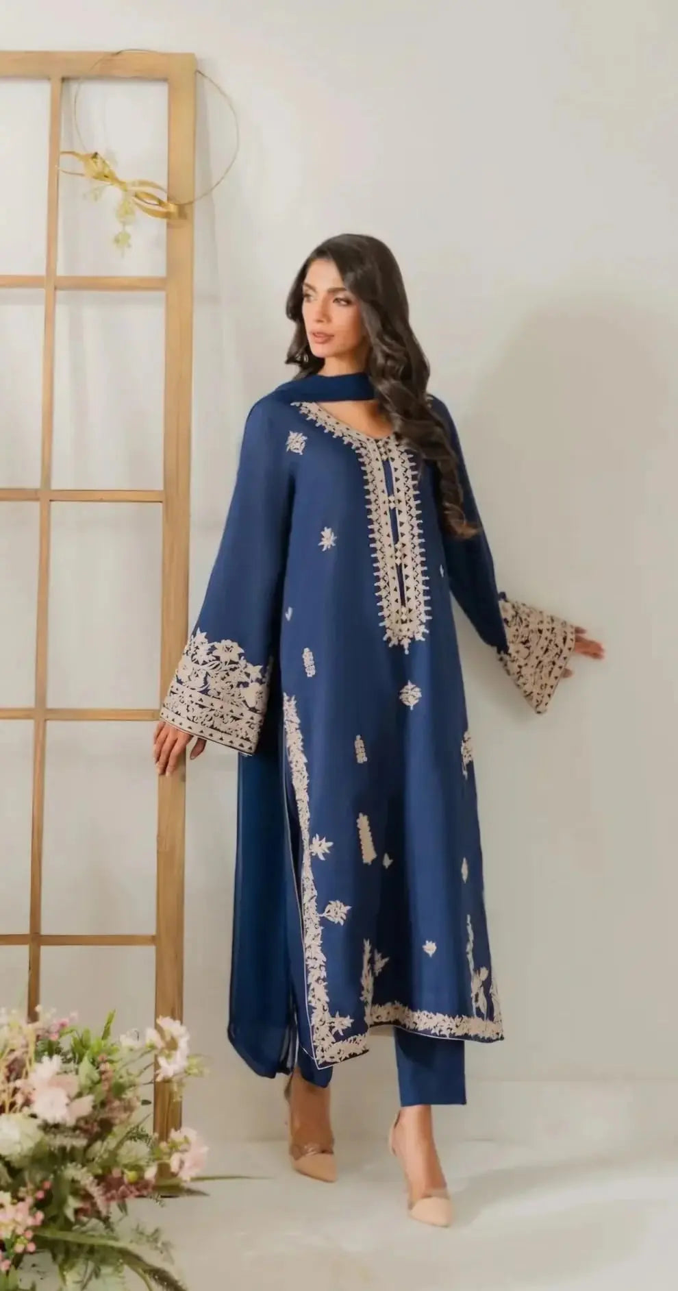 Women Navy Blue Viscose Rayon Printed Kurta Pant Set with Dupatta | Floral Ethnic Suit | Straight Fit | Festive & Office Wear | Sizes up to 6XL Desi Diva