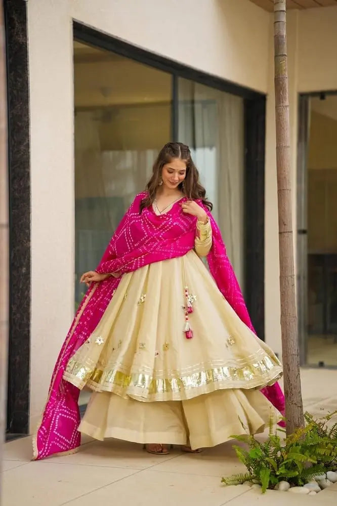 Yellow Silk Chiffon Gotta Patti Embroidered Kurta Palazzo with Dupatta|Style 570 Desi Diva