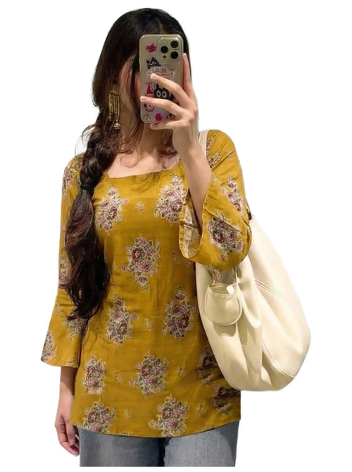 ANNI Designer Women’s Viscose Blend Printed Short Kurti | Straight Fit Casual Ethnic Top | Square Neck Full Sleeve Kurta Office College Desi Diva
