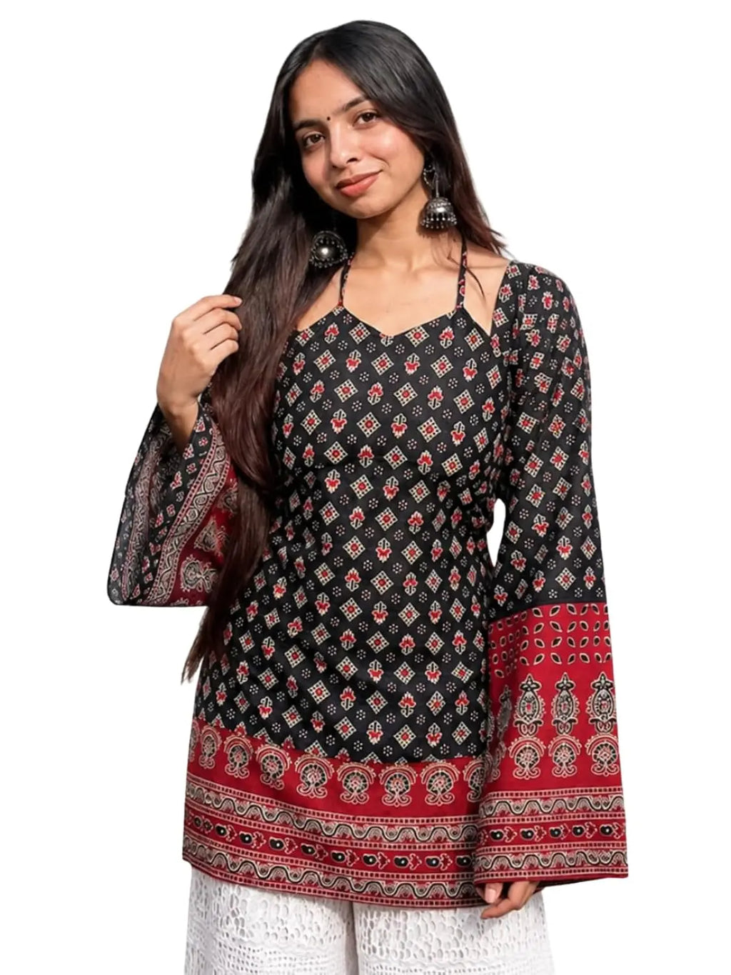 GRECIILOOKS Short Kurti for Women Latest – Printed Modern Tunic Top | Long Ethnic Wester Tops for Woman| Full Sleeve Indo Western Tunic | Comfortable Rich Kurti Tops for Office and Casual Desi Diva