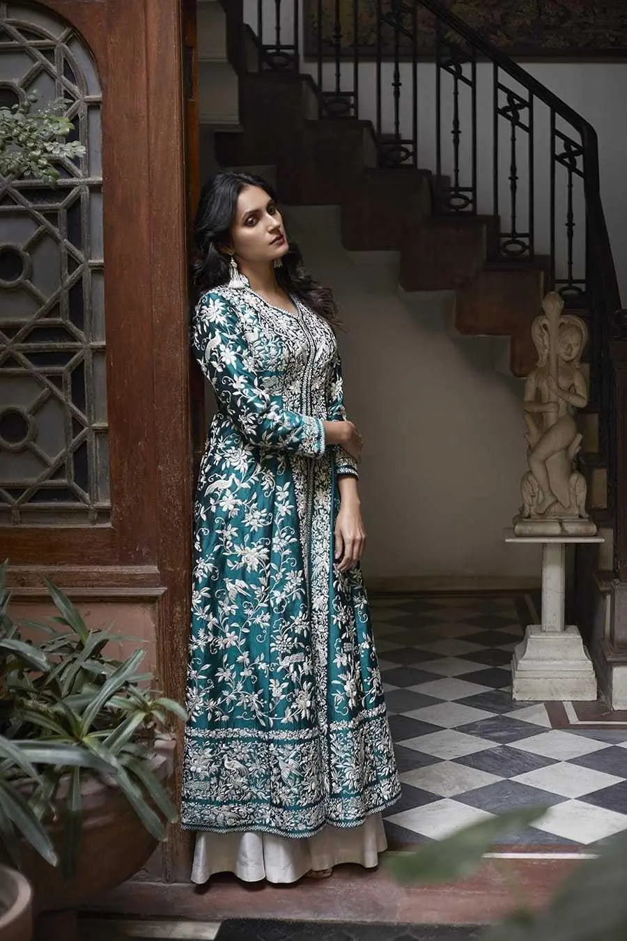 Artifact & MuseWomen's Cotton Embroidery A-line Kurti with Palazzo Set Desi Diva