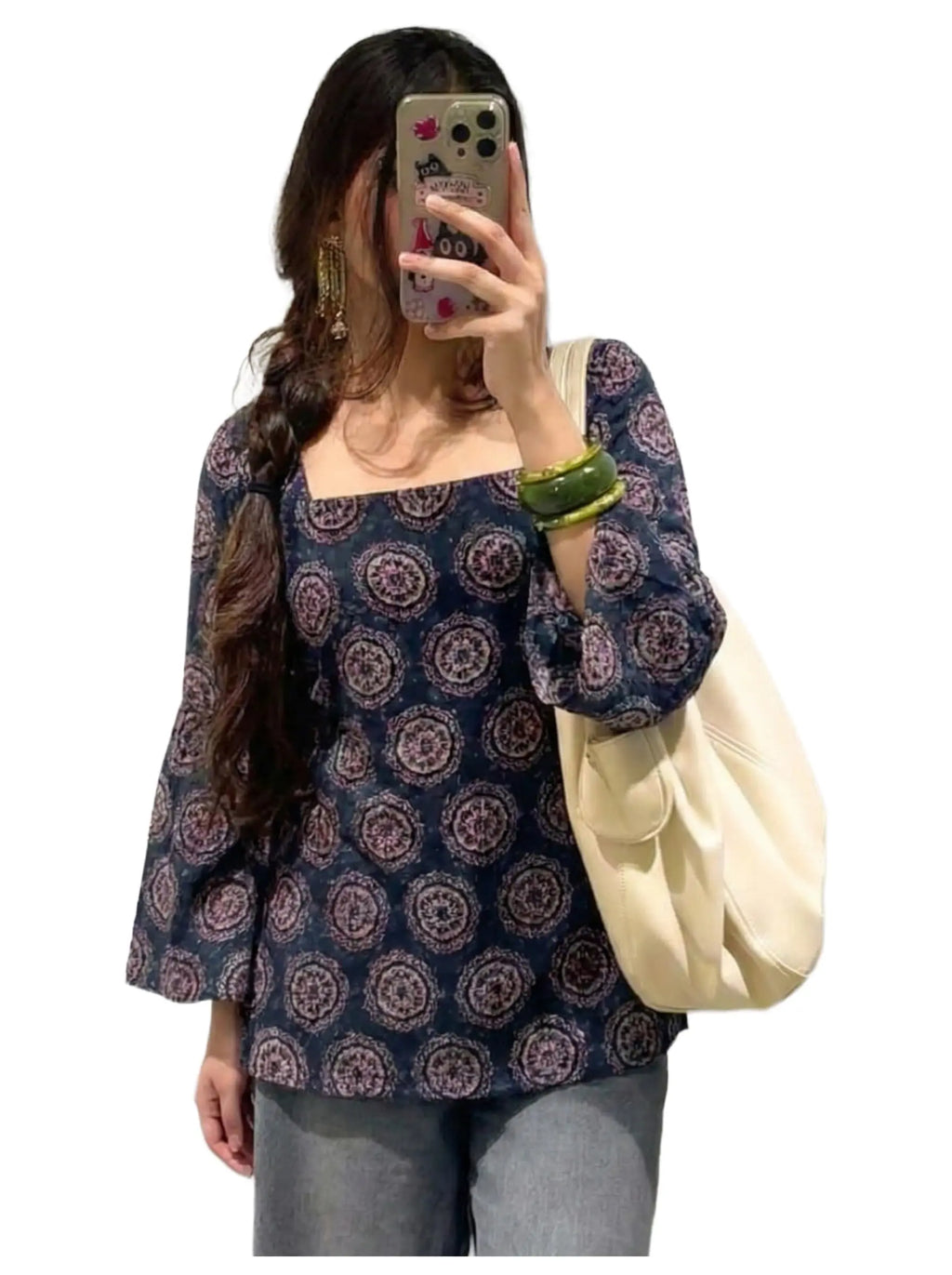 ANNI Designer Women’s Viscose Blend Printed Short Kurti | Straight Fit Casual Ethnic Top | Square Neck Full Sleeve Kurta Office College Desi Diva