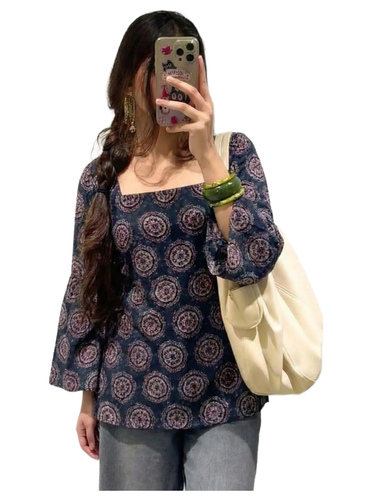 ANNI Designer Women’s Viscose Blend Printed Short Kurti | Straight Fit Casual Ethnic Top | Square Neck Full Sleeve Kurta Office College Desi Diva