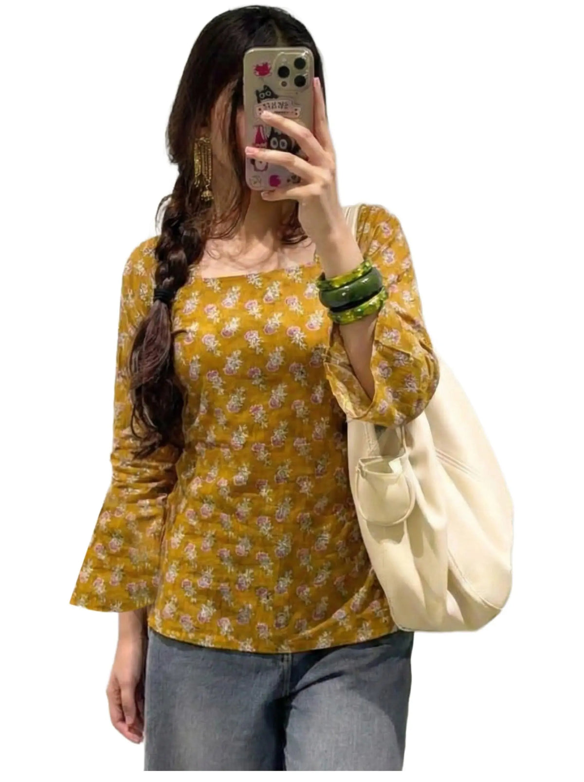 ANNI Designer Women’s Viscose Blend Printed Short Kurti | Straight Fit Casual Ethnic Top | Square Neck Full Sleeve Kurta Office College Desi Diva