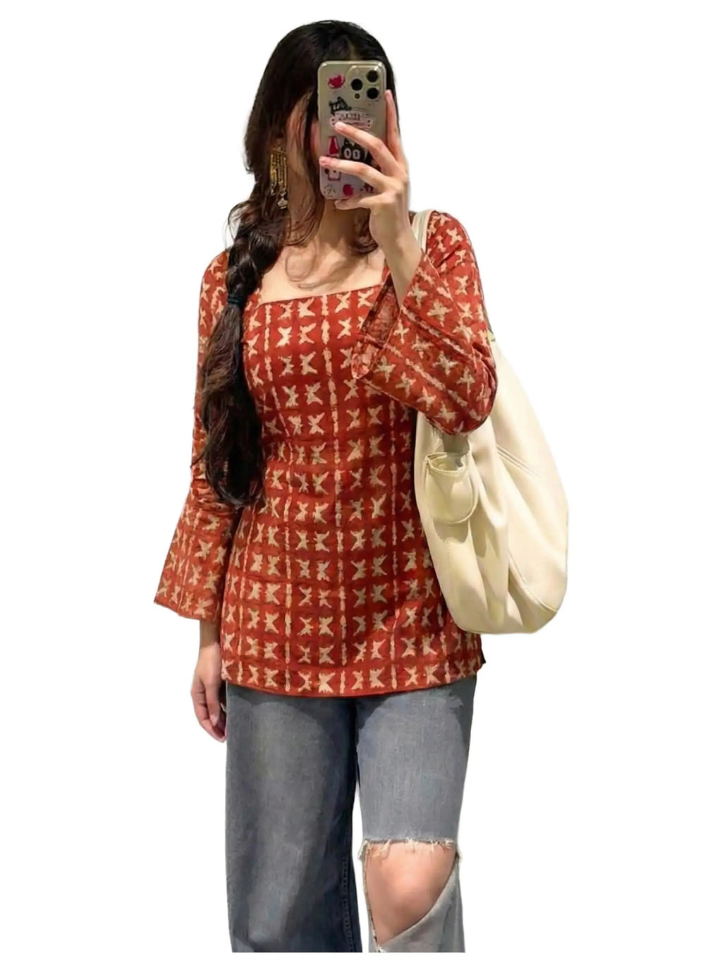 ANNI Designer Women’s Viscose Blend Printed Short Kurti | Straight Fit Casual Ethnic Top | Square Neck Full Sleeve Kurta Office College Desi Diva