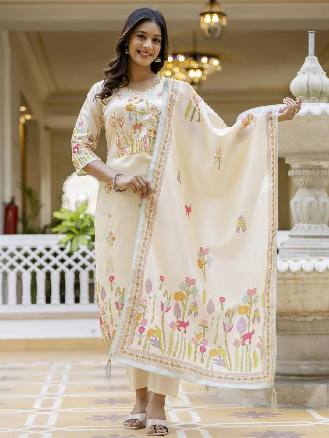Women's Viscose Silk Blend Straight Kurta Pant Set with Printed Dupatta for Festive & Casual Ethnic Kurta Sets Desi Diva
