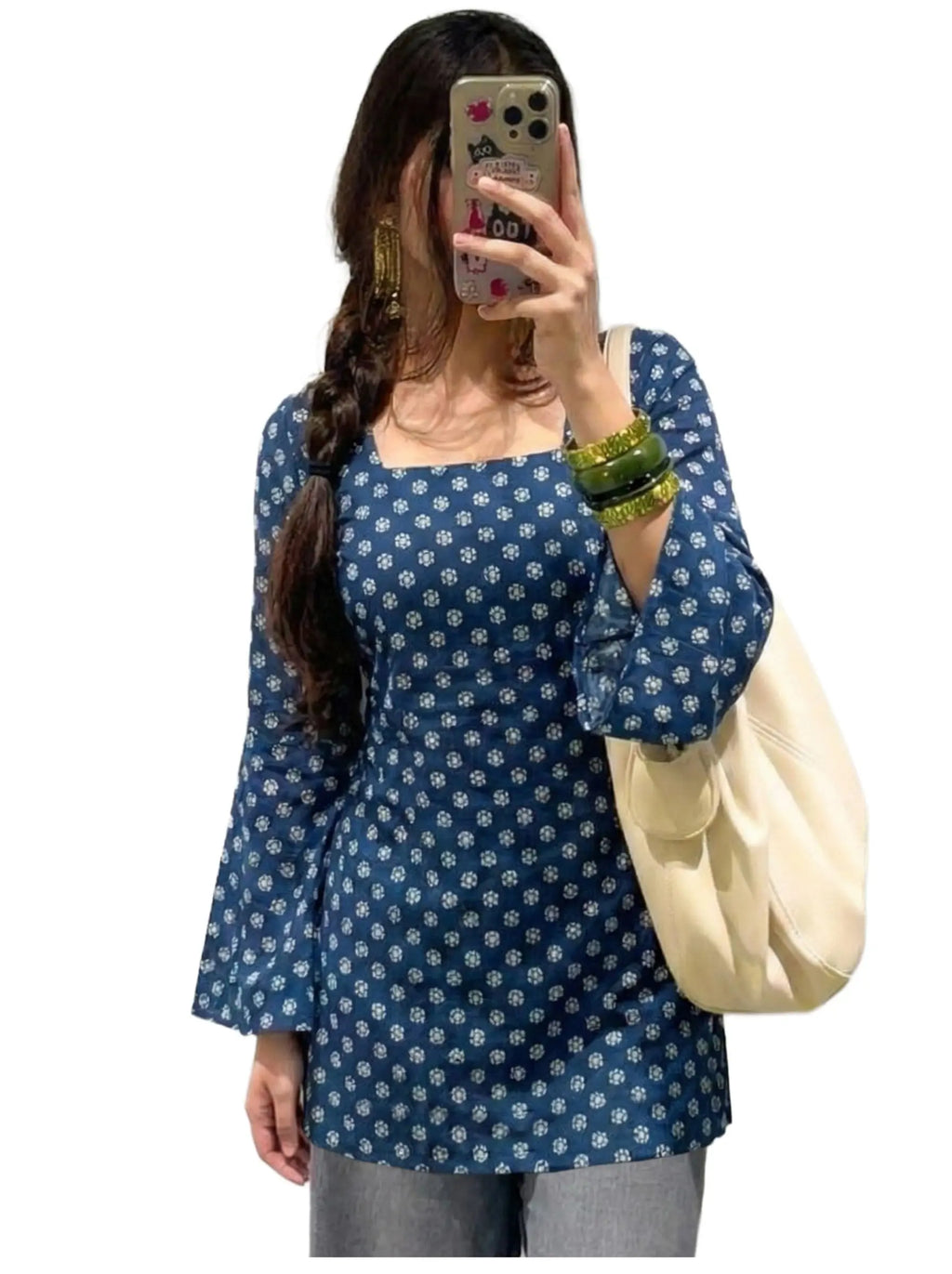ANNI Designer Women’s Viscose Blend Printed Short Kurti | Straight Fit Casual Ethnic Top | Square Neck Full Sleeve Kurta Office College Desi Diva